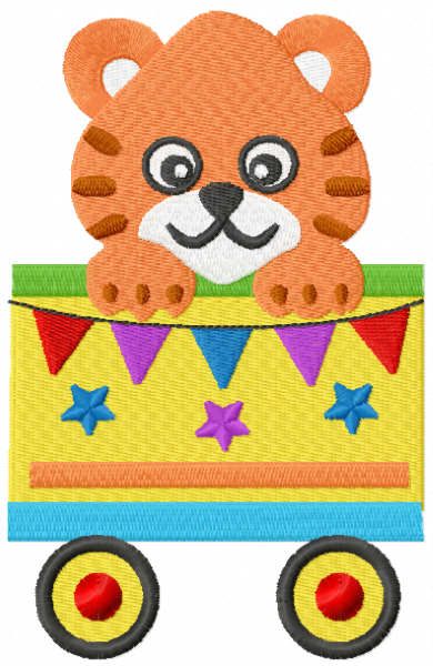 Tiger on the train embroidery design.