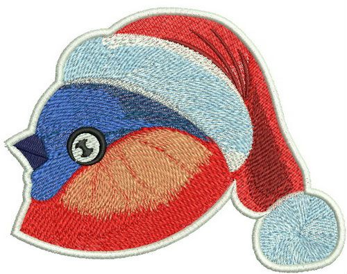 Bullfinch in santa hat machine embroidery design