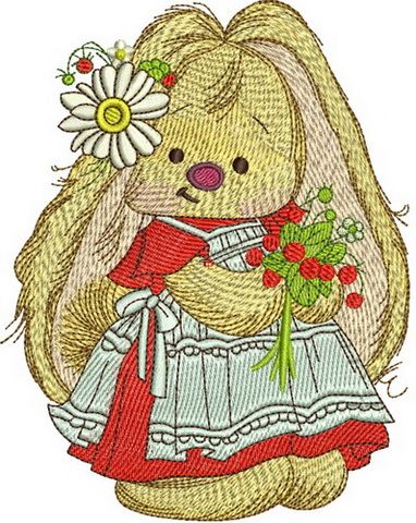Bunny Mi with strawberries machine embroidery design