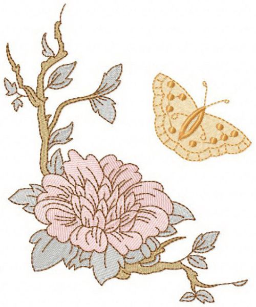 Vintage sakura in bloom machine embroidery design