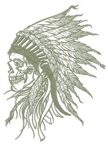 Skull with warbonnet machine embroidery design
