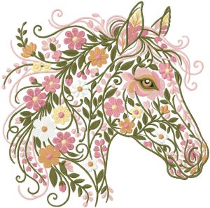 Horse mane made of flowers embroidery design