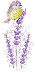 Bird on a purple flower embroidery design