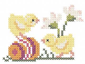 Two chicken cross stitch free embroidery design