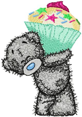 Teddy bear cupcake machine embroidery design