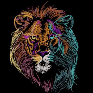 Fluffy Rainbow Lion Head black background embroidery design