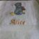 Teddy Bear feeding chickens design on embroidered white bath towel