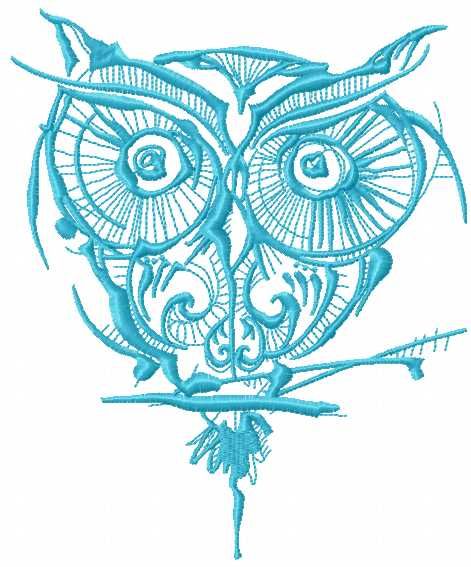 Owl blue strange embroidery design