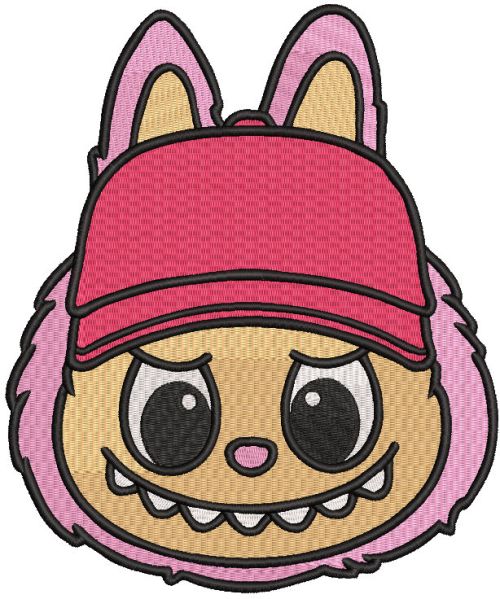 Labubu In a baseball cap embroidery design