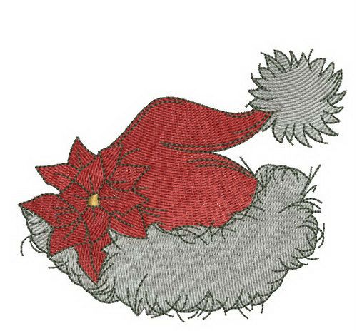 Santa hat with flower machine embroidery design 