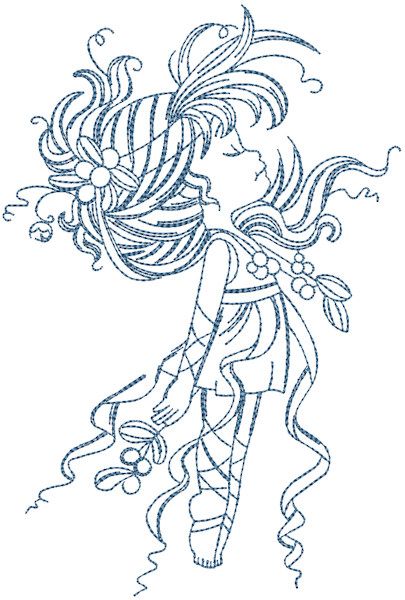 Flying girl outline free embroidery design