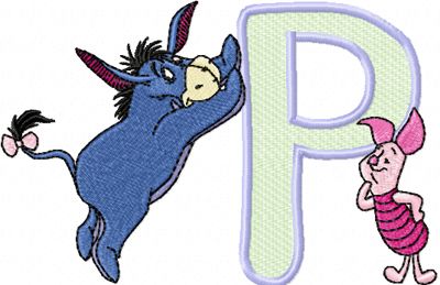 EEyore Piglet  alphabet letter p machine embroidery design