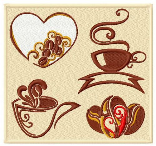 Coffee set machine embroidery design