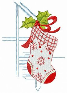 X-mas sock near stairs embroidery design