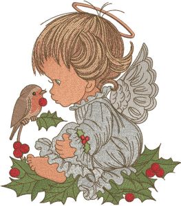 Christmas angel with bird embroidery design
