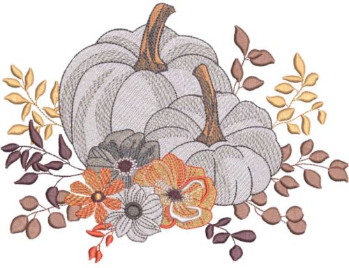 Autumn pumpkins and-flowers embroidery design