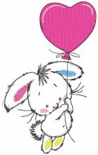 Bunny flying in a balloon embroidery design