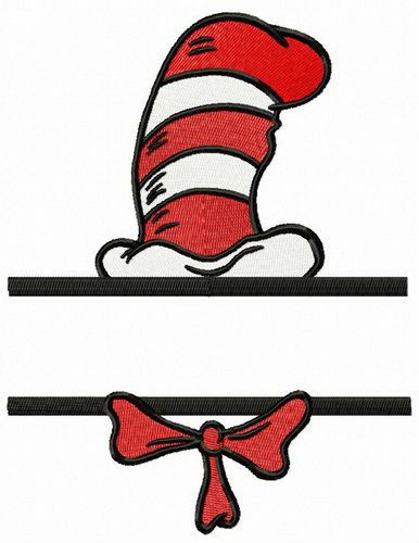 Cat's striped hat and bow tie machine embroidery design