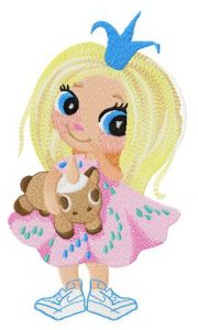 Little princess with unicorn toy embroidery design