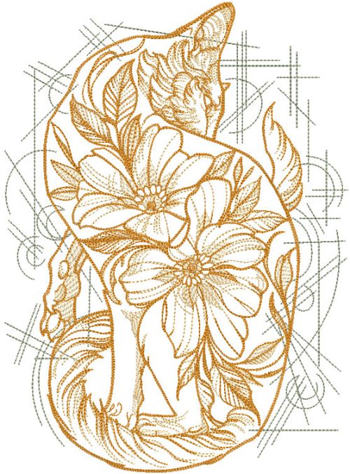 Cat in flowers patterns embroidery design