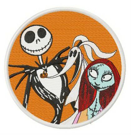 Jack, Sally and Zero badge machine embroidery design
