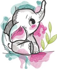 Tattered baby elephant embroidery design
