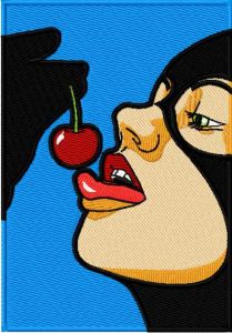 Catwoman like cherry embroidery design