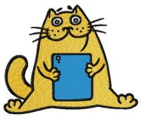 Cat with table computer embroidery design