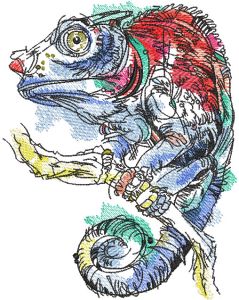 Lizard on tree branch embroidery design