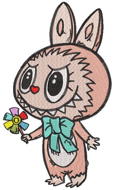 Labubu with flower embroidery design