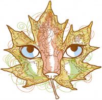 Autumn leaf cat embroidery design