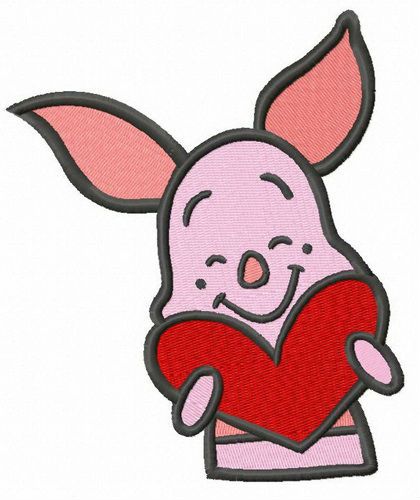 Piglet with Valentine card machine embroidery design