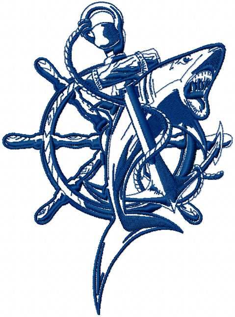 Steering wheel and shark embroidery design