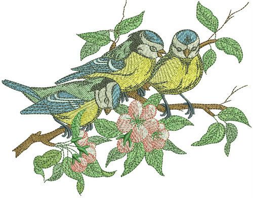 Flock of blue tits machine embroidery design