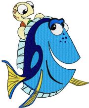 Dory and little turtle embroidery design