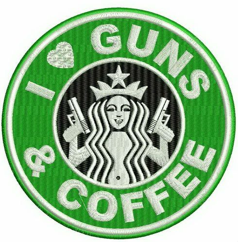 I love guns and coffee machine embroidery design