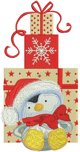 Penguin in Santa hat machine embroidery design