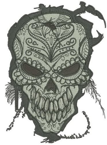 Gray skull machine embroidery design