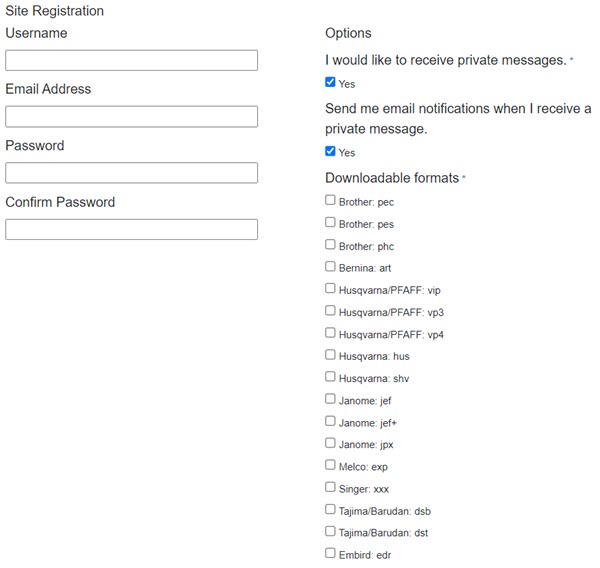 REgister form in www.embroideres.com