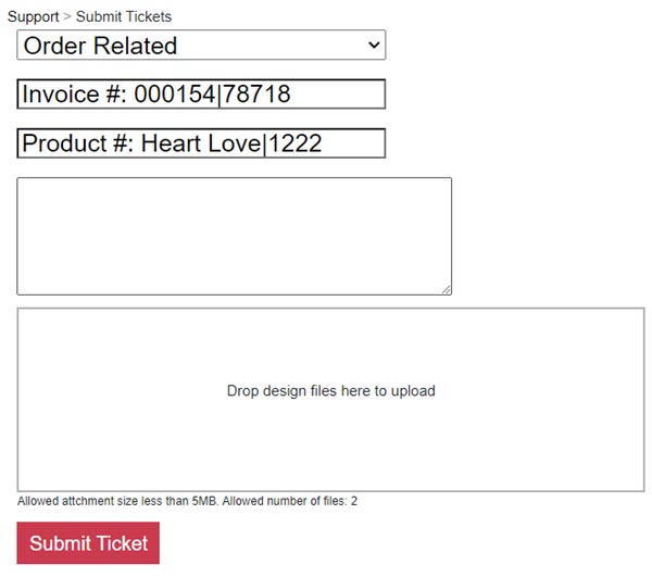 submit ticket embroidery library order
