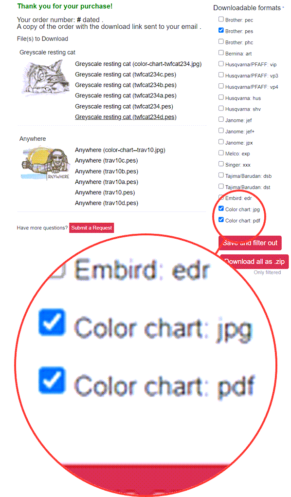Color chart files in order history