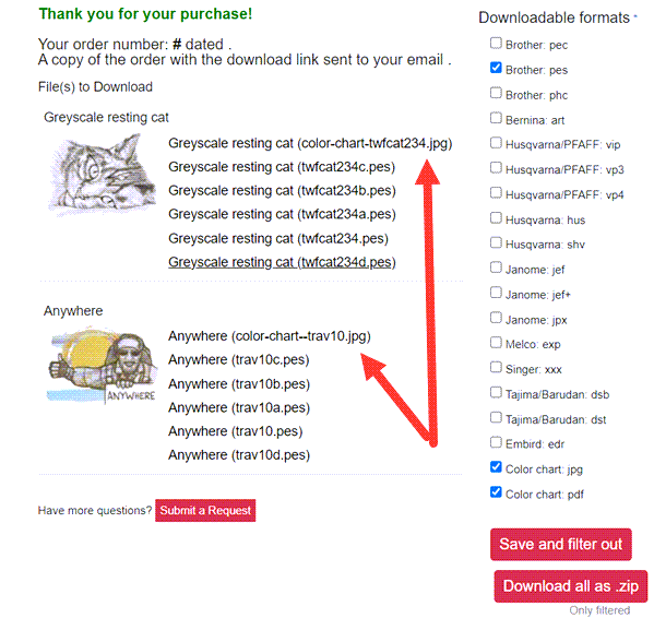 Color chart files in order history extension