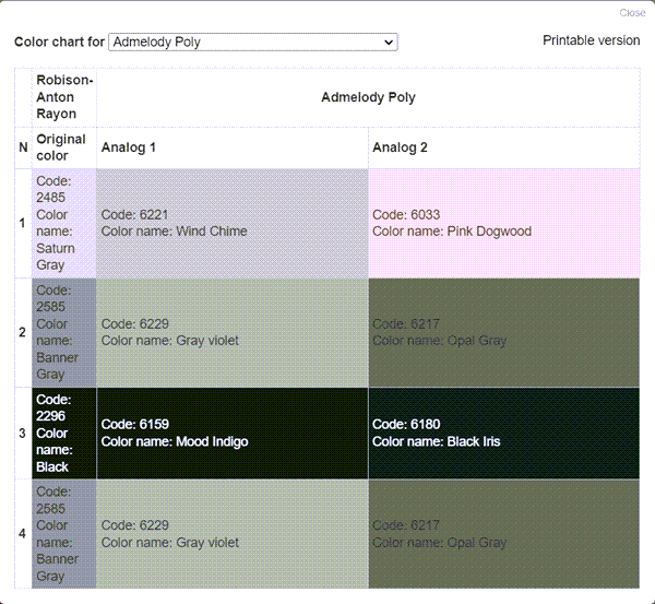 color chart for embroidery design shown