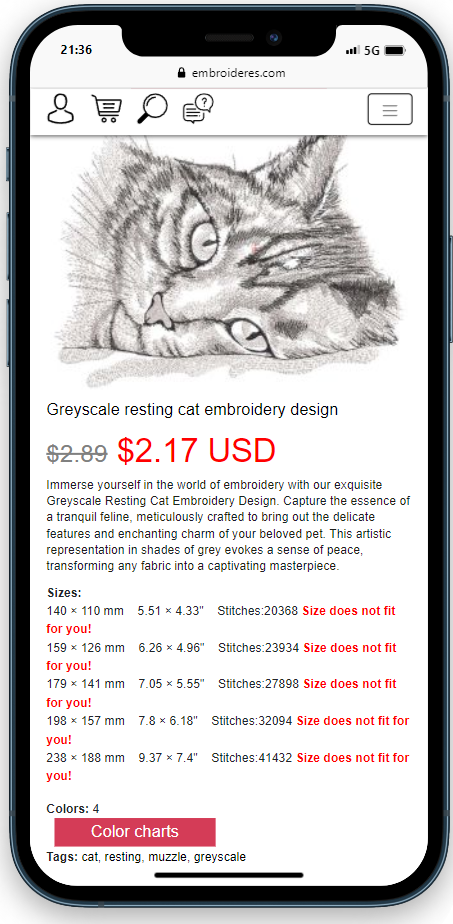 color chart mobile version for embroideres