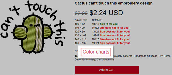Color chart button page in product page